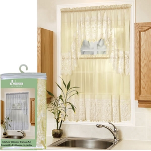 3 Piece Lace Kitchen Curtain Set  (Valance 58" x 36", 2 Panels 28" x 36")