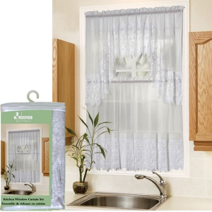 3 Piece Lace Kitchen Curtain Set (Valence 58" x 36", 2 Panles 28" x 36")