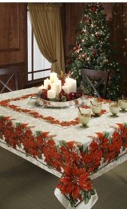 Poinsettia Splendor Jaquard Tablecloth
