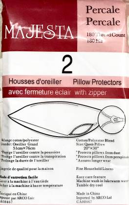 2 Pack Percale Zippered Pillow Protectors